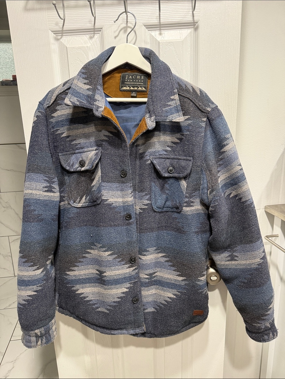 Jachs mens Blue & Gray Patterned Jacket